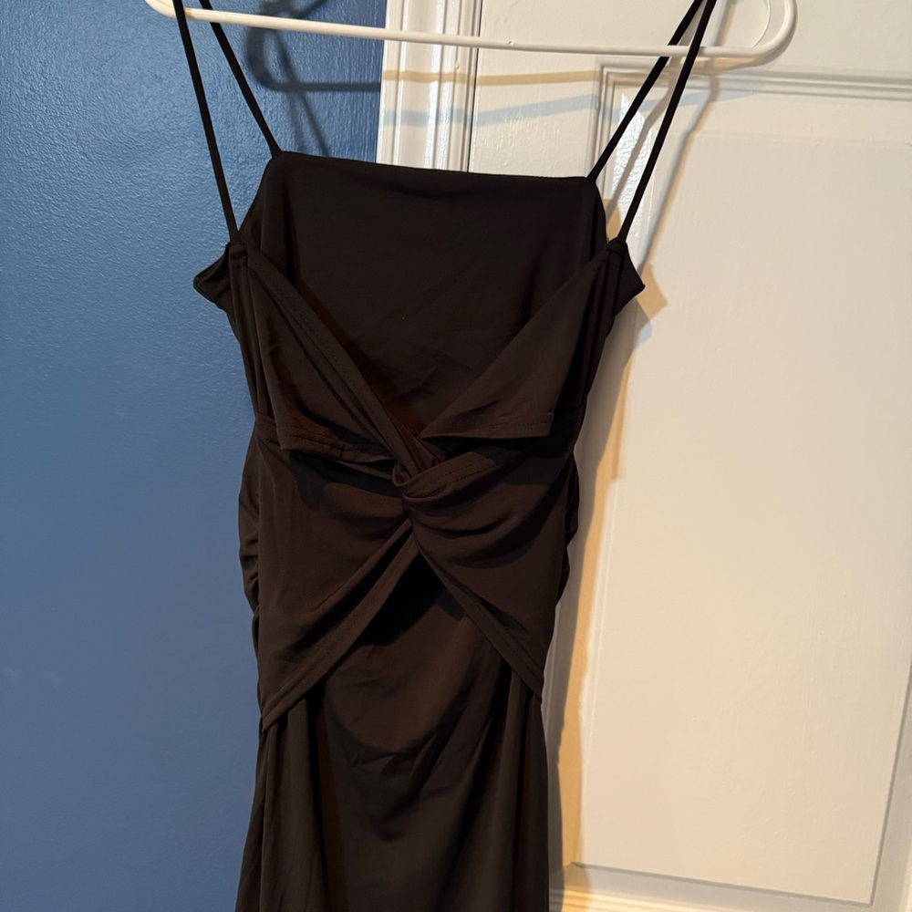 Commense Cross Back Black Spaghetti Strap Dress
